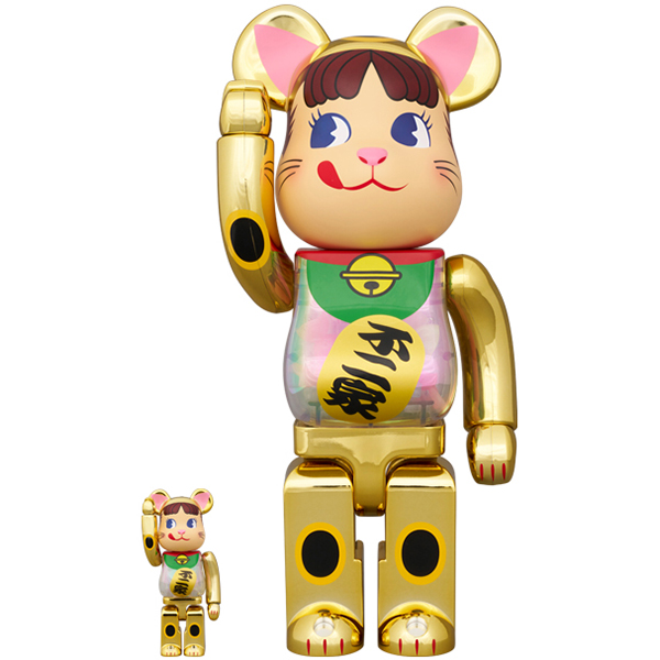 BE@RBRICK 招き猫 ペコちゃん 金メッキ 蓄光ミルキー入り 100％ & 400％