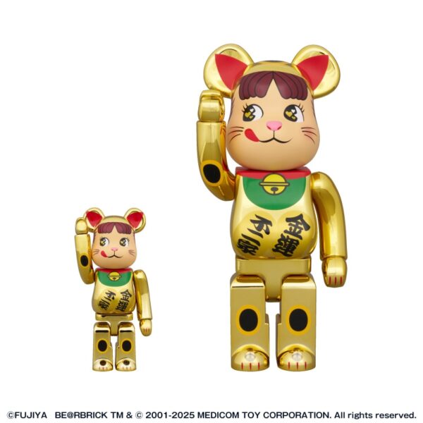 BE@RBRICK 招き猫 ペコちゃん 金運 ダブル小判 金メッキ / 夕闇のネコ